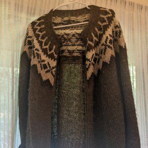 Helga Vally - Wool Blend Sweater - Forest Green w/Ivory White Design - Size S/M